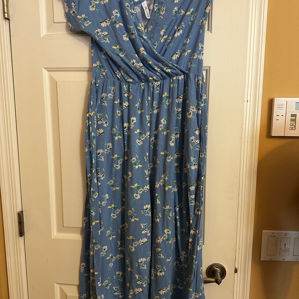 Latched Mama Blue Floral Jumpsuit M